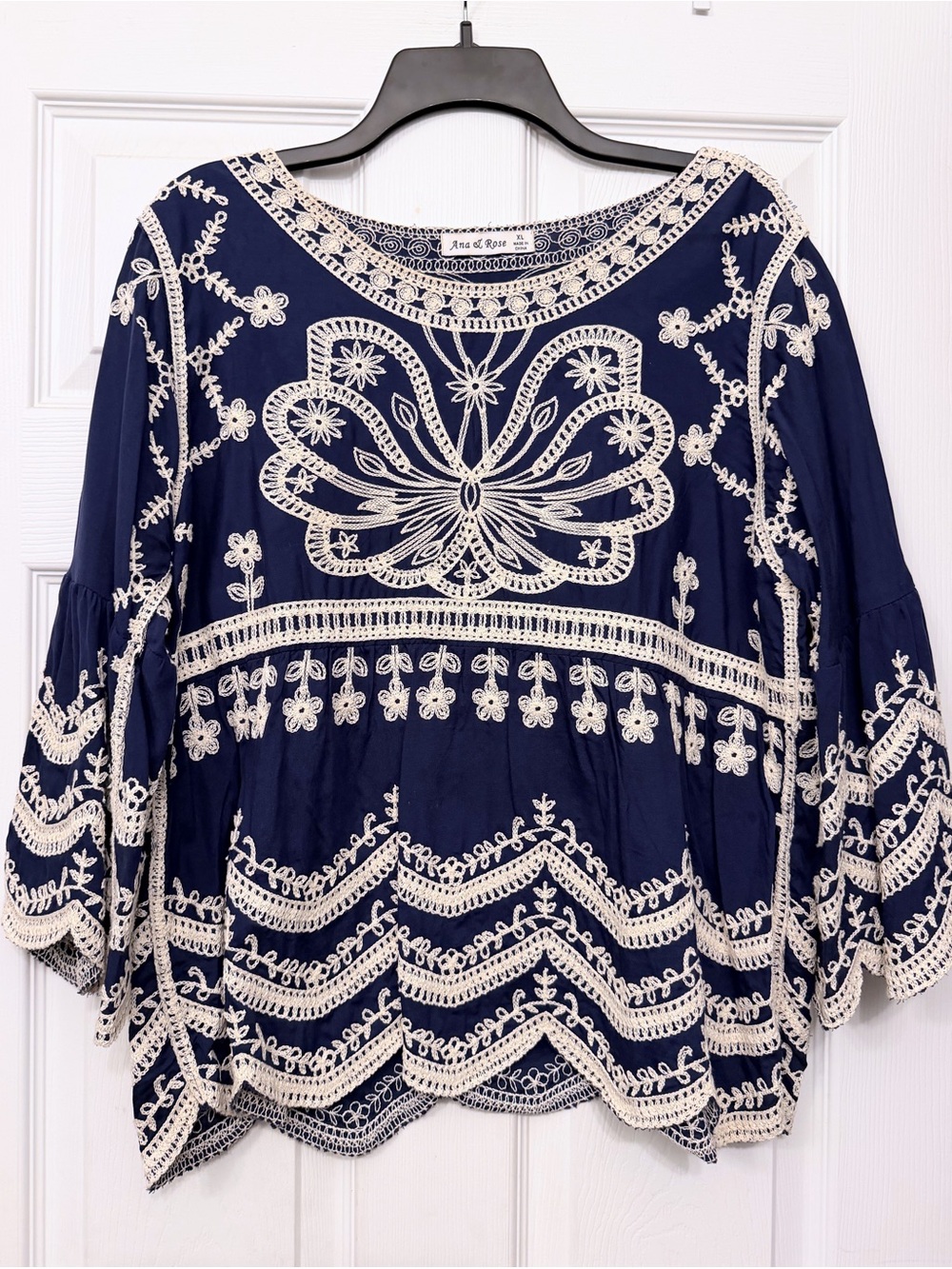 Ana & Rose, Navy Embroidered Boho Top